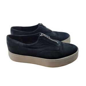 Vince Black Nubuck Leather Platform Sneakers Womens Size‎ 7 Silver Tone Zipper